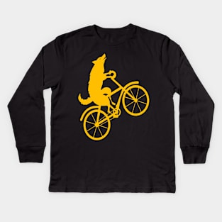 Wolf bicycle nice cute cool colorful Kids Long Sleeve T-Shirt